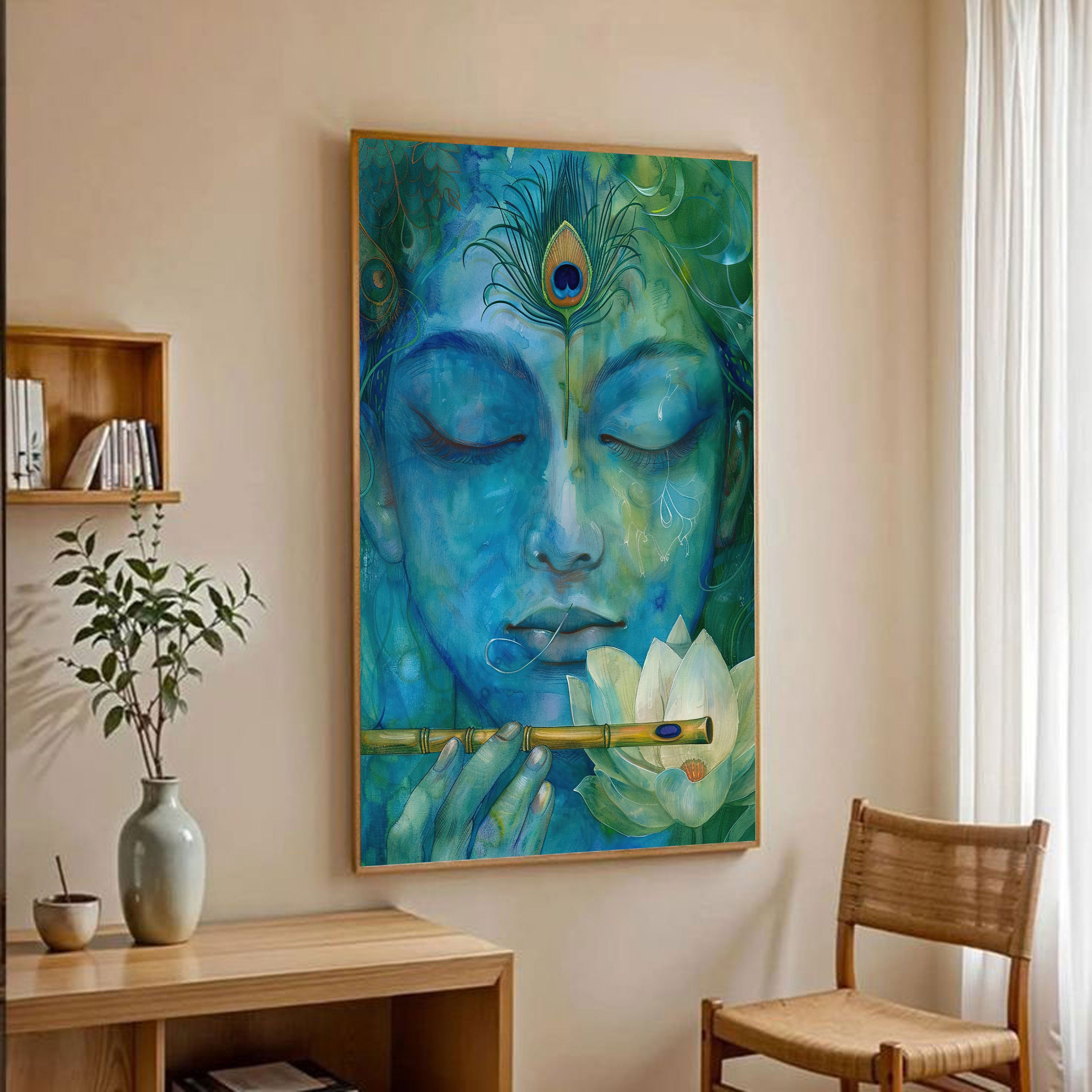 Divine Harmony: Meditative Krishna Spiritual Art by Krutik.
