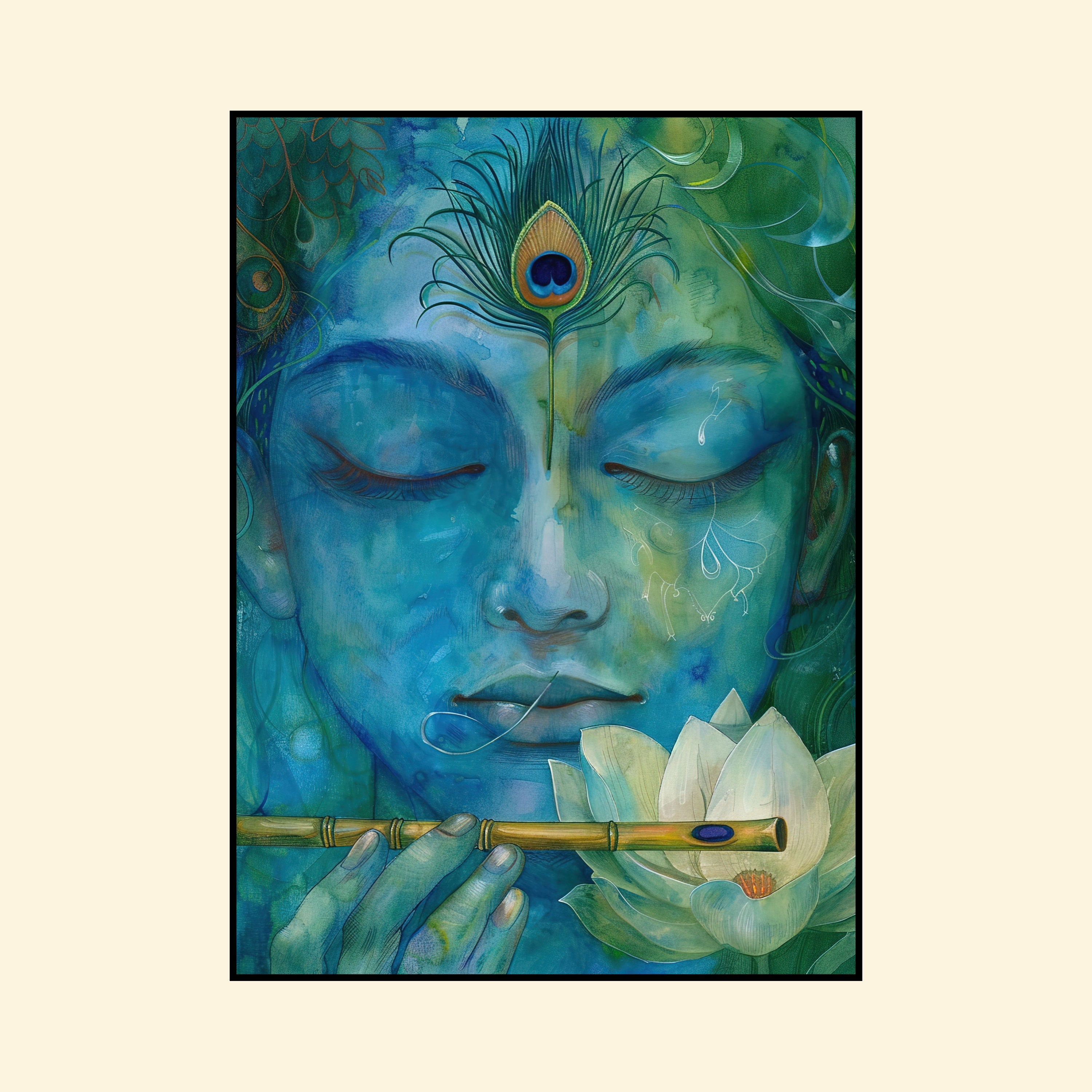 Divine Harmony: Meditative Krishna Spiritual Art by Krutik.