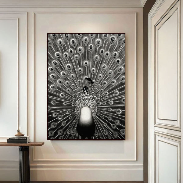 Eternal Elegance: Black & White Peacock Wall Art by Krutik.