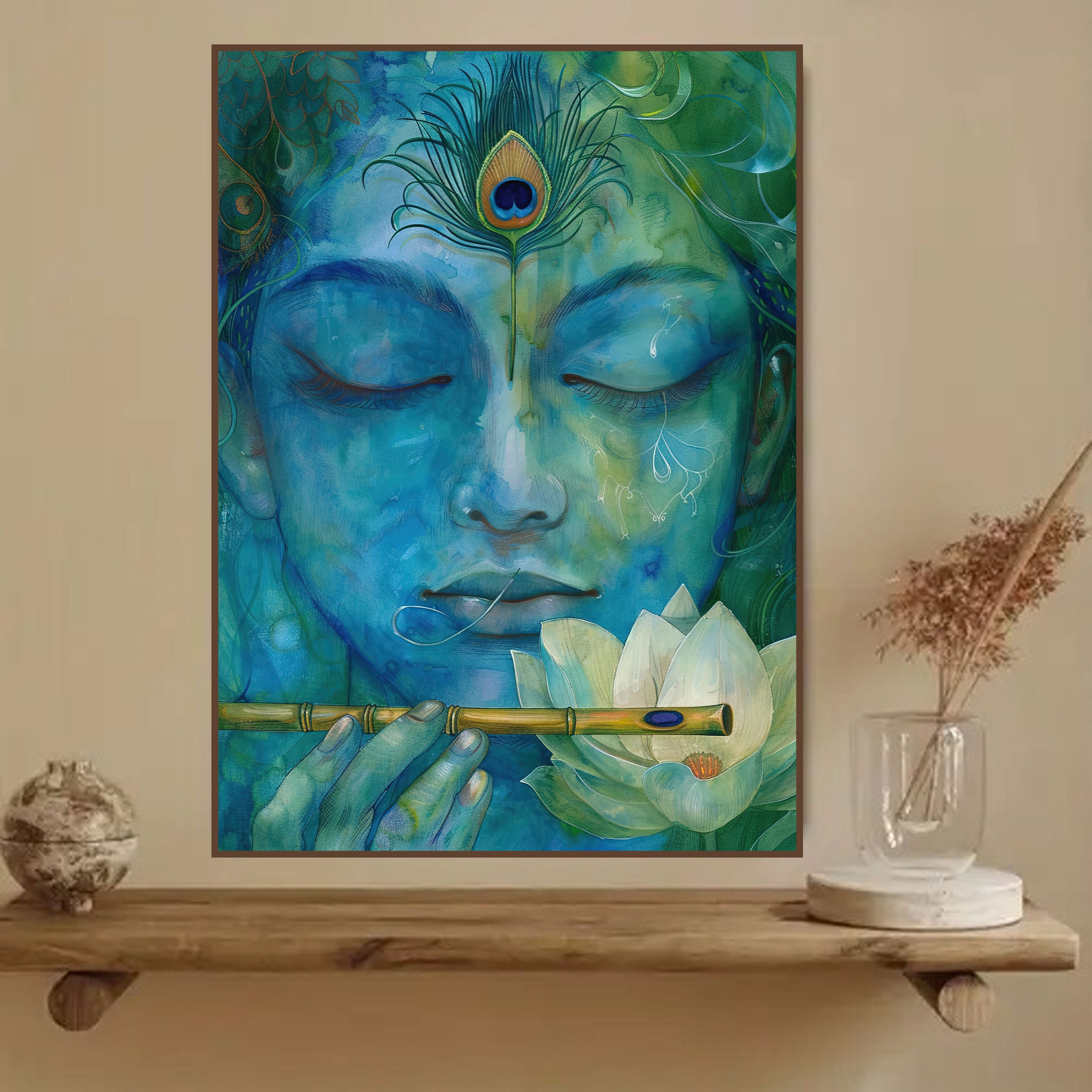Divine Harmony: Meditative Krishna Spiritual Art by Krutik.