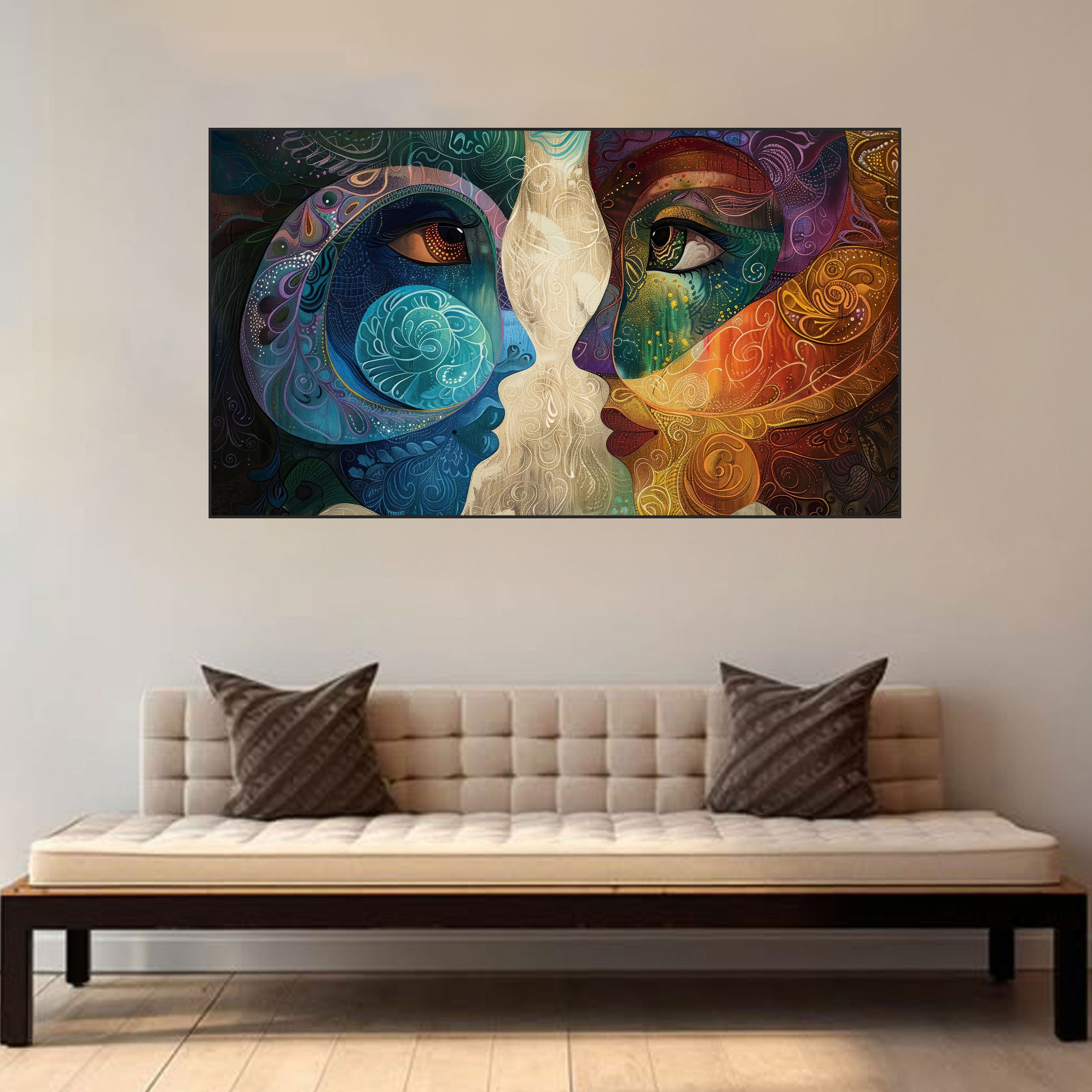 Mystical Duality – Blue & Gold Goddess Art by Krutik.