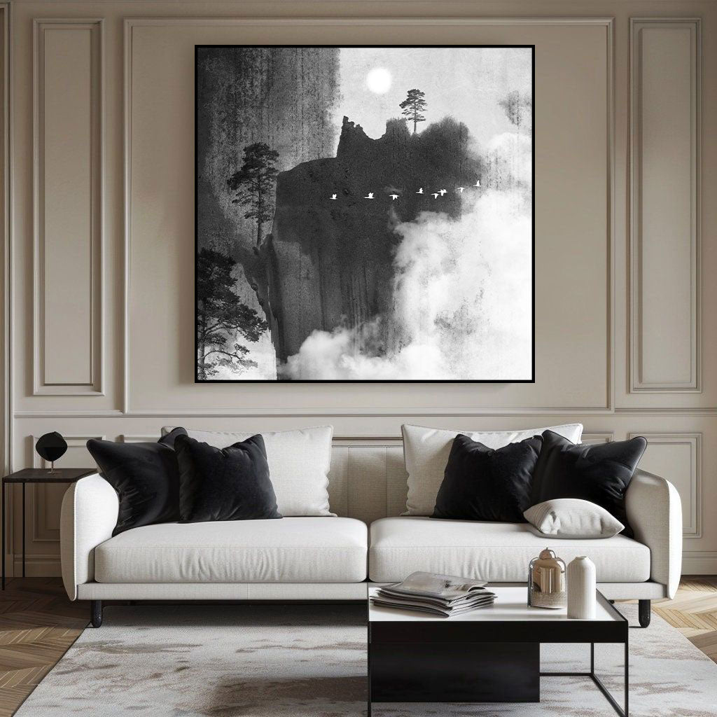 Silent Sojourn: Monochrome Abstract Landscape by Krutik.