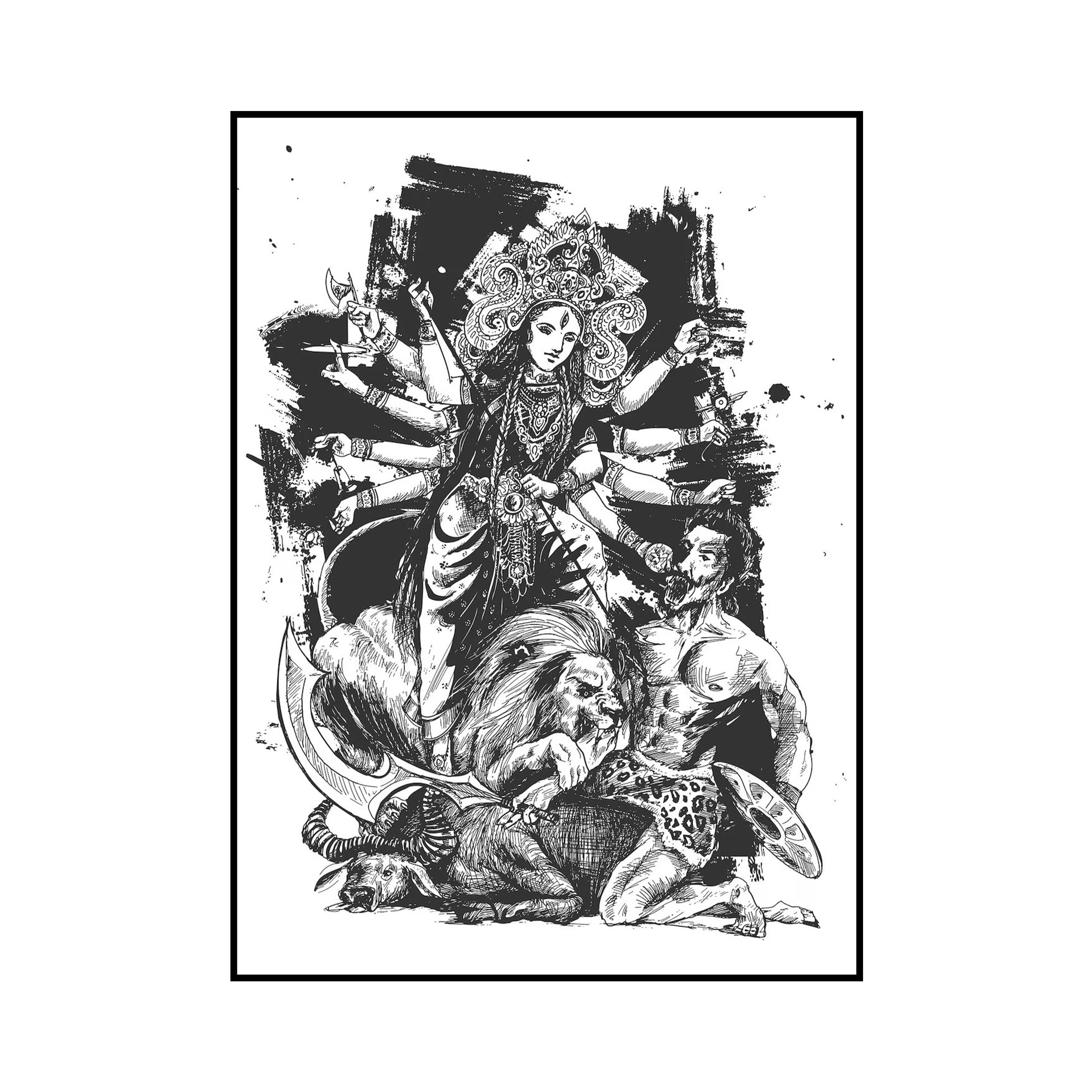 Fierce Grace: Durga Devi Ink Art Collection by Krutik.