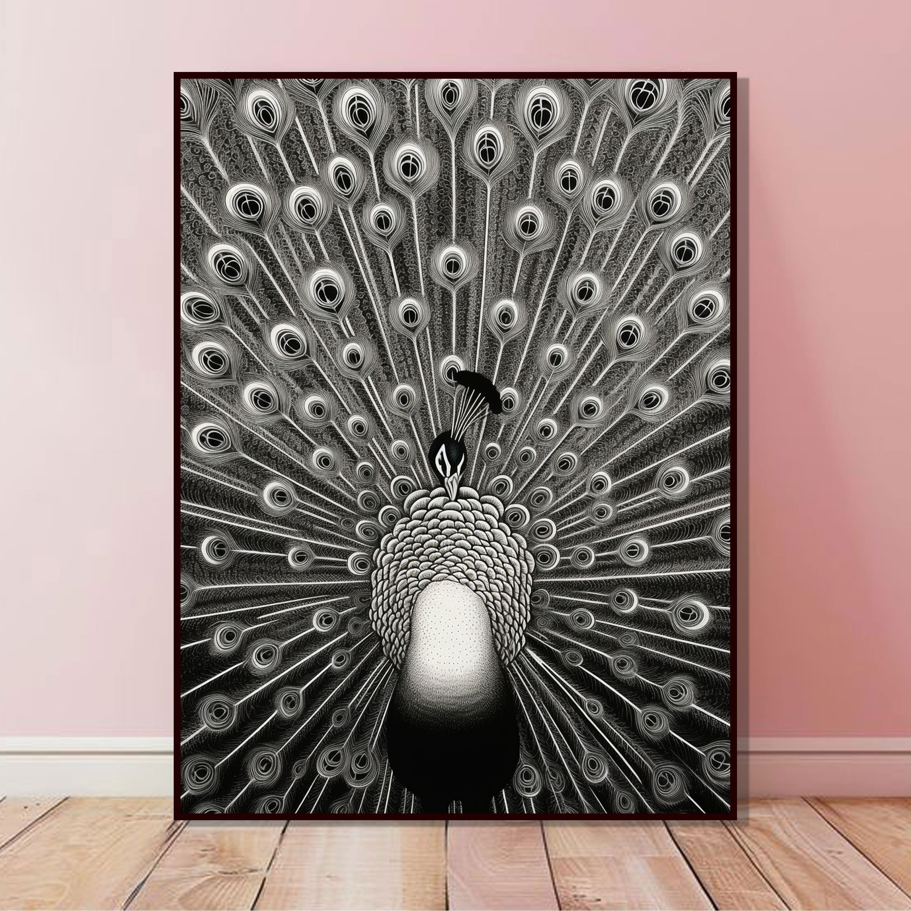 Eternal Elegance: Black & White Peacock Wall Art by Krutik.