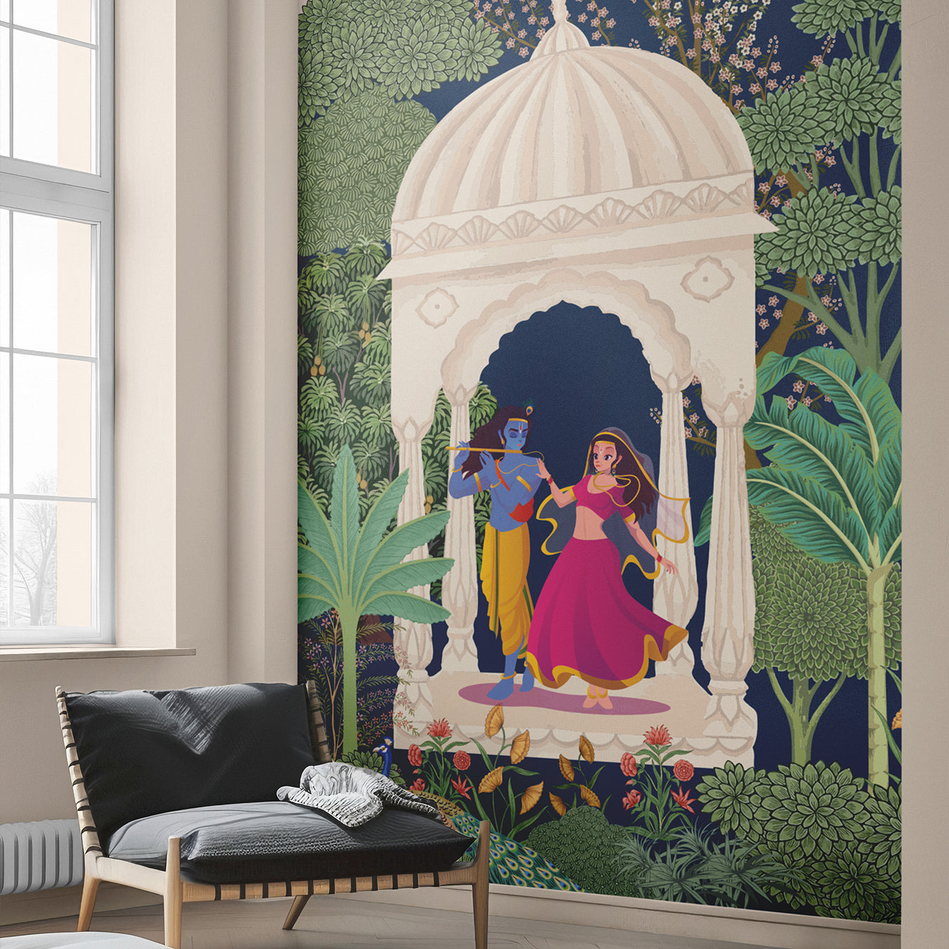 Radha Krishna Wallpaper | Custom Size Indian Wallpaper | Traditional Krishna Wallpaper | Peel & Stick Self Adhesive Art | Wall Mural