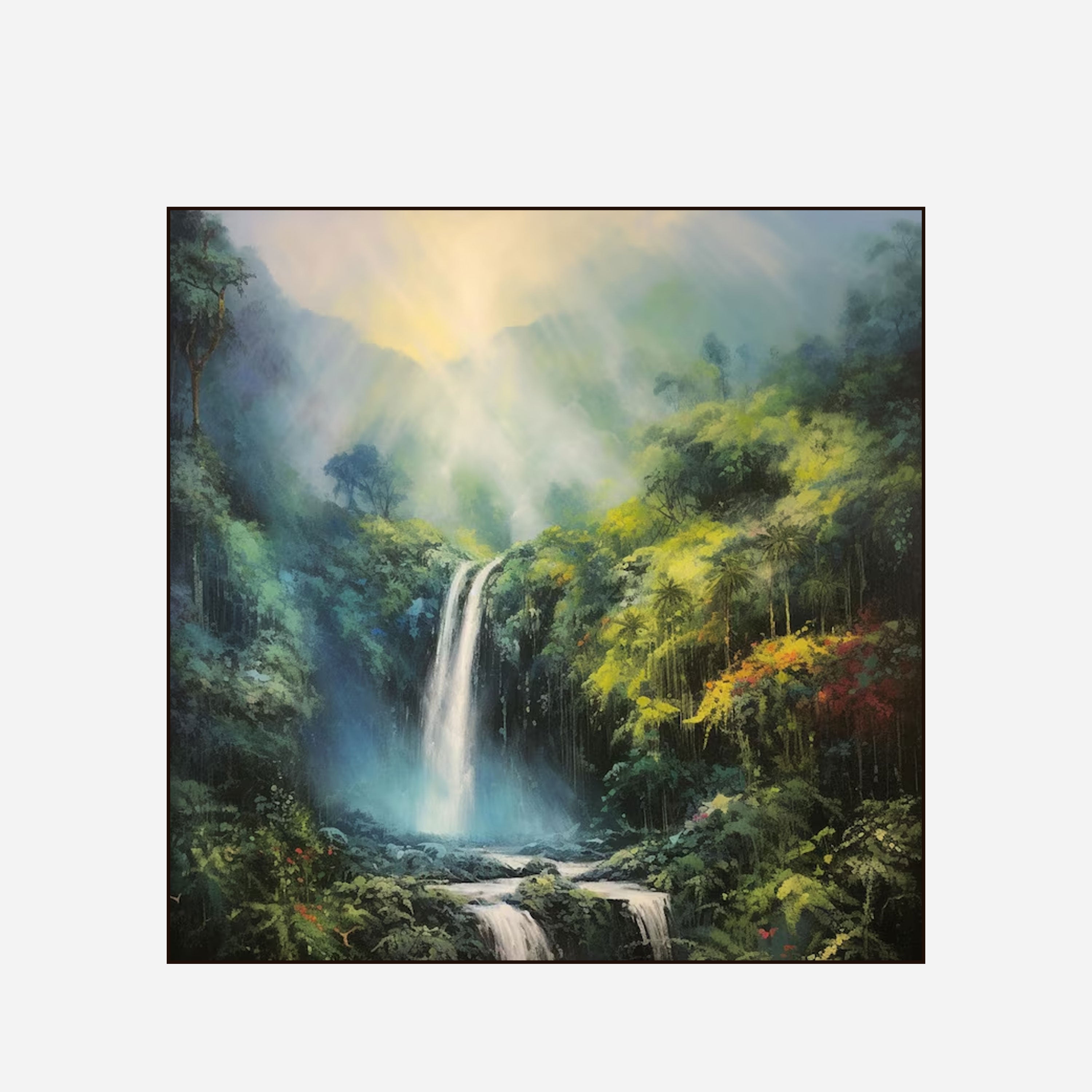 Rainforest Waterfall Canvas Painting – Lush Nature Wall Painting for Home.