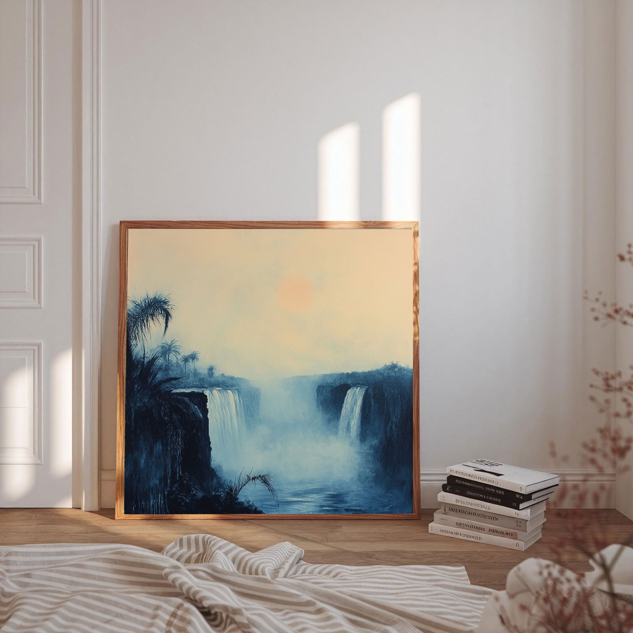 Rainforest Waterfall Canvas Painting – Misty Nature Wall Painting for Home.