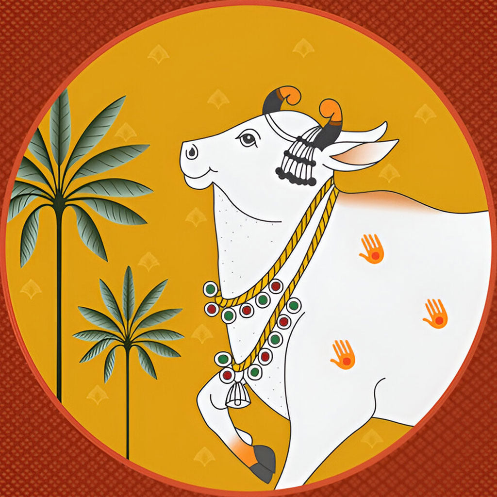 Sacred Cow Folk Art Wall Painting by Krutik – Indian Heritage Decor