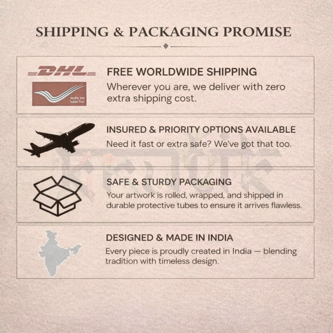 Tree of Life Cow Pichwai Painting | Traditional Indian Folk Art Wall Decor with Birds & Moon