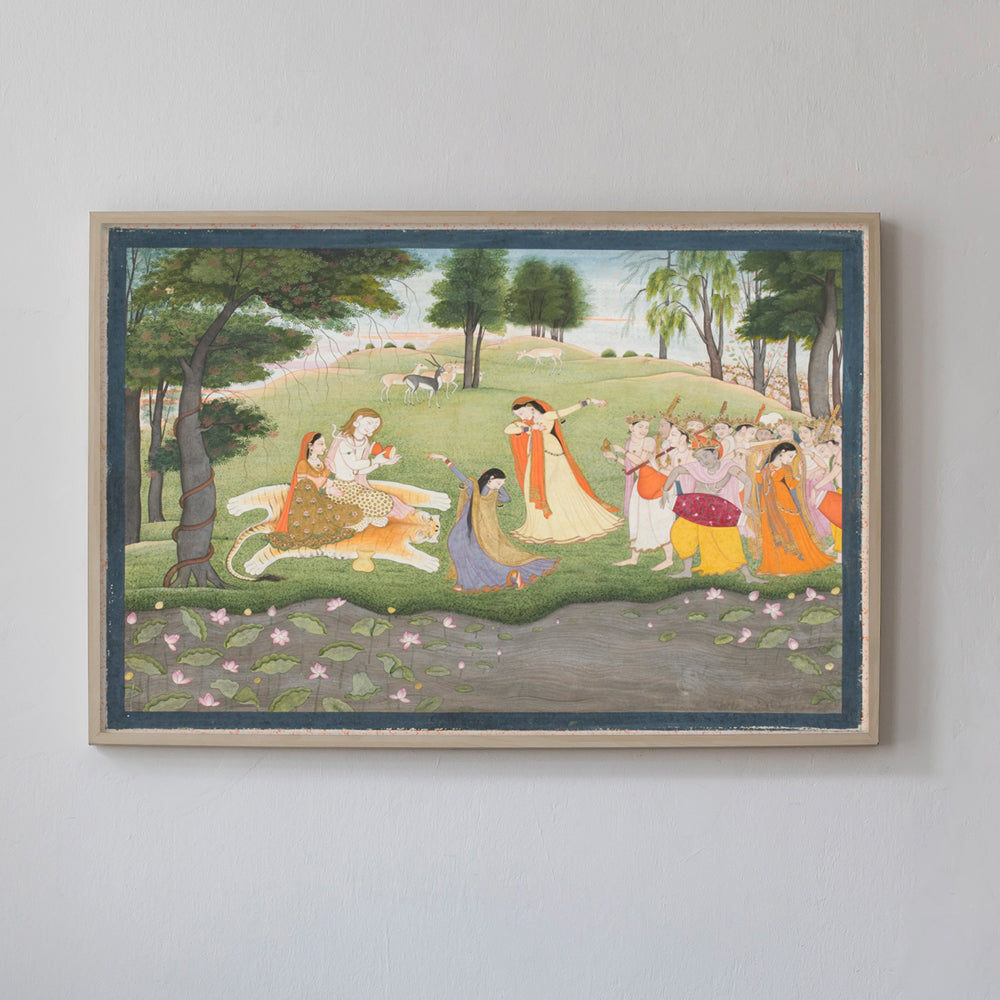 Shiva Parvati and Devotees Forest Scene Painting by Krutik – Divine Blessings Wall Art