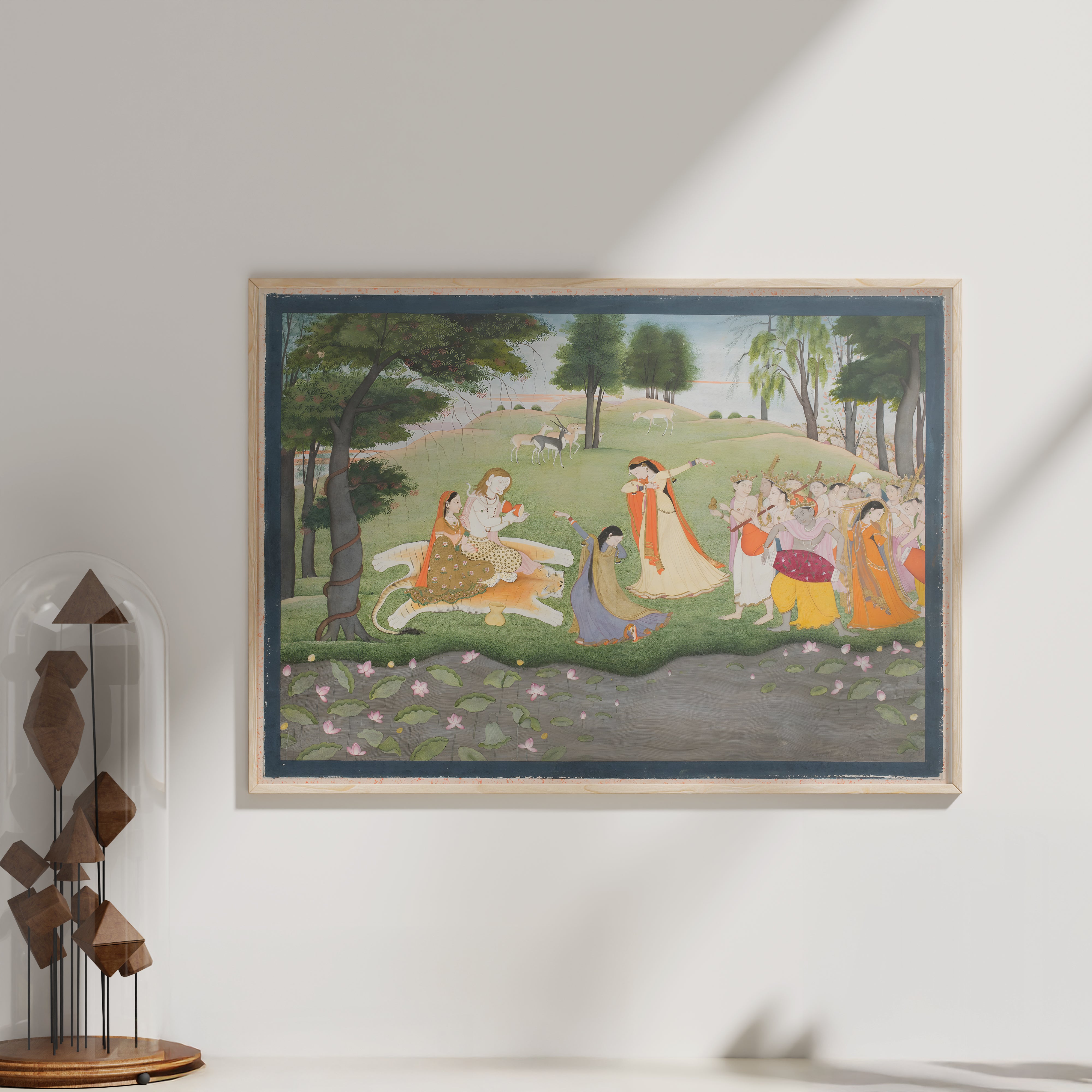 Shiva Parvati and Devotees Forest Scene Painting by Krutik – Divine Blessings Wall Art