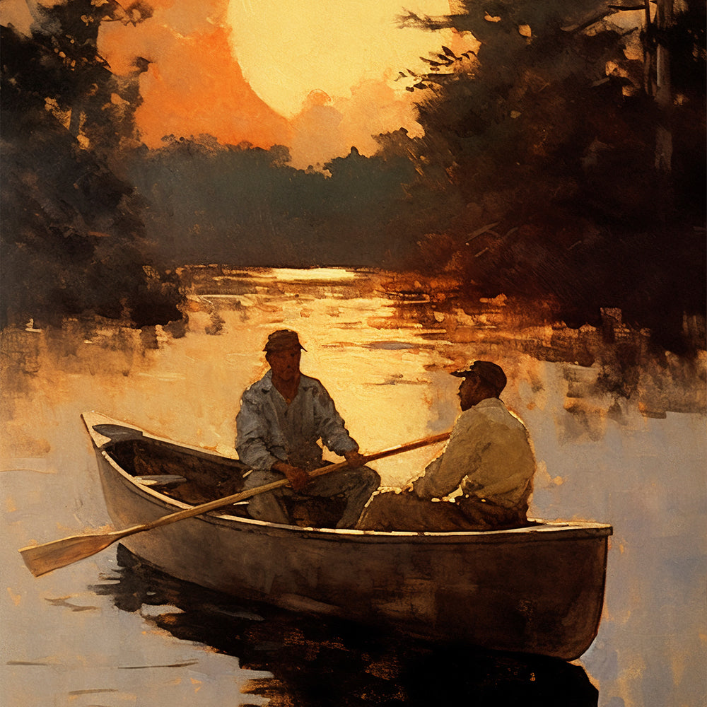 Sunset Rowing Canvas Painting – Serene River Wall Art for Home.