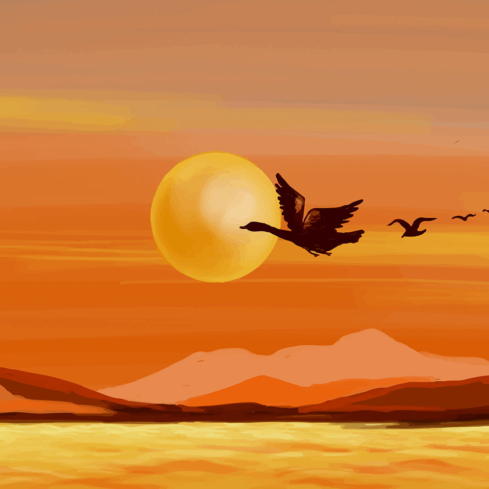 Sunset Lake Painting by Krutik – Serene Orange Sky Art