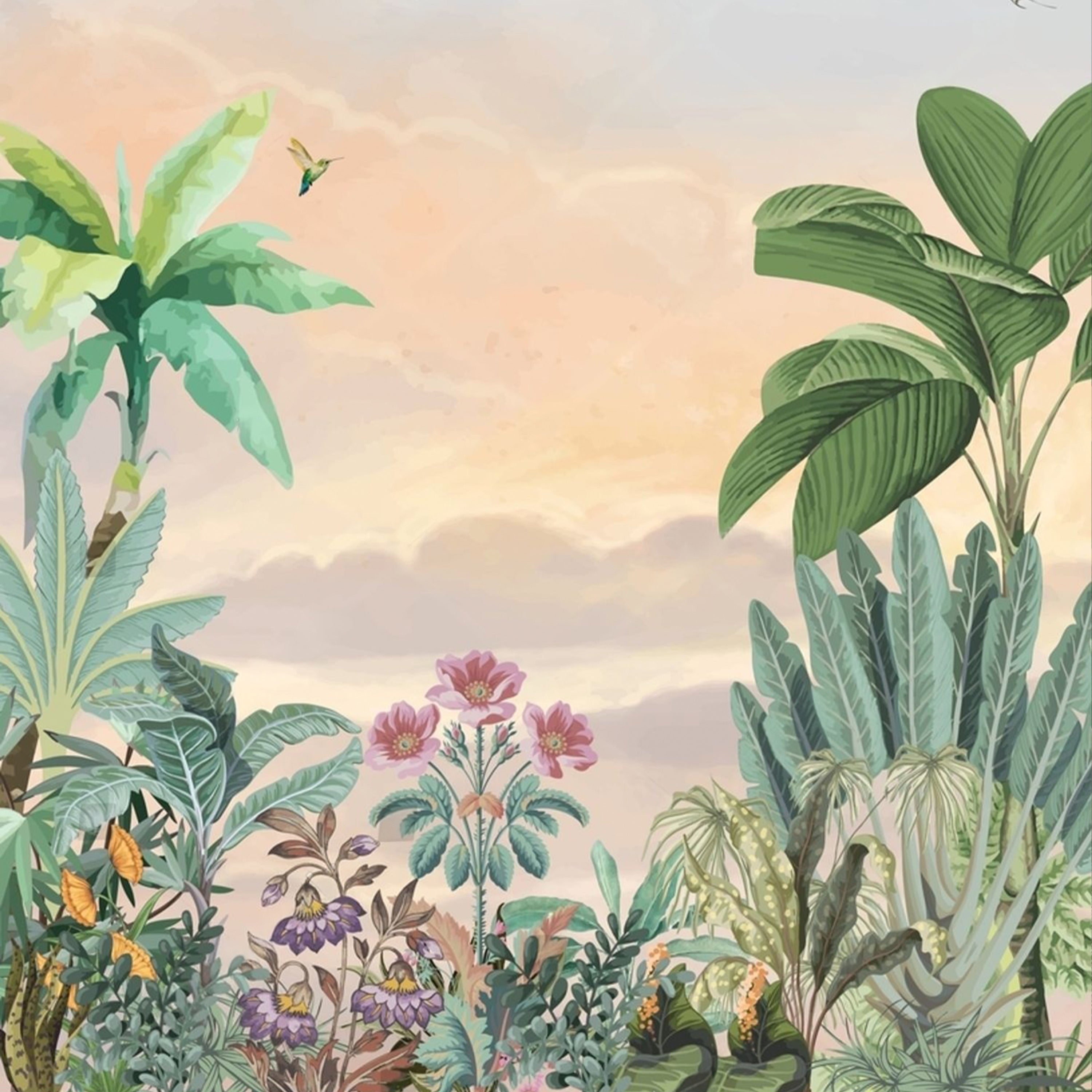Tropical Garden Birds Wallpaper – Vibrant Nature Mural for Modern Homes