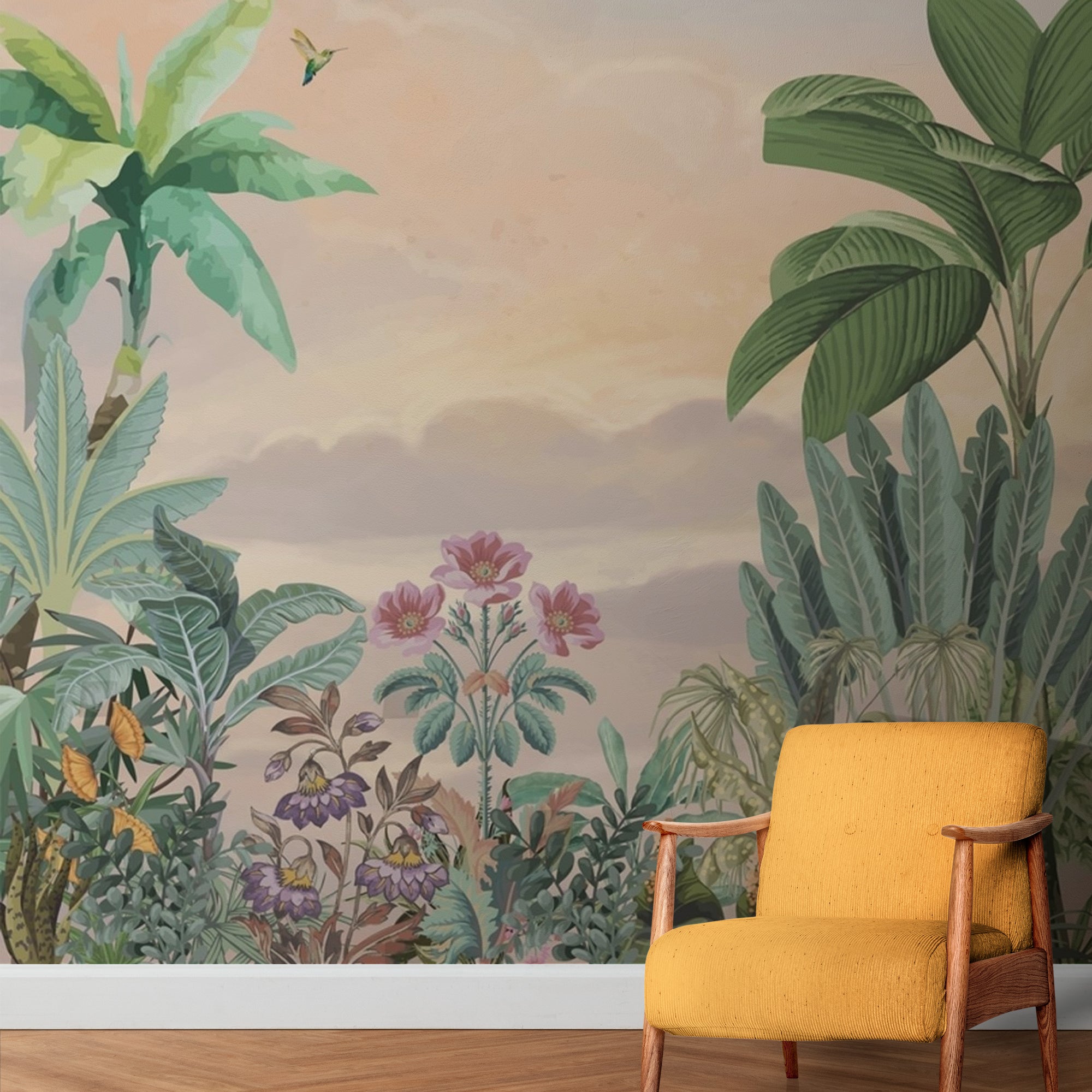 Tropical Garden Birds Wallpaper – Vibrant Nature Mural for Modern Homes