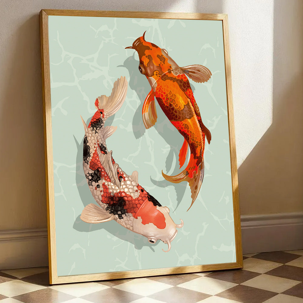 Two Koi Fish Art by Krutik – Elegant Minimalist Aquatic Wall Decor
