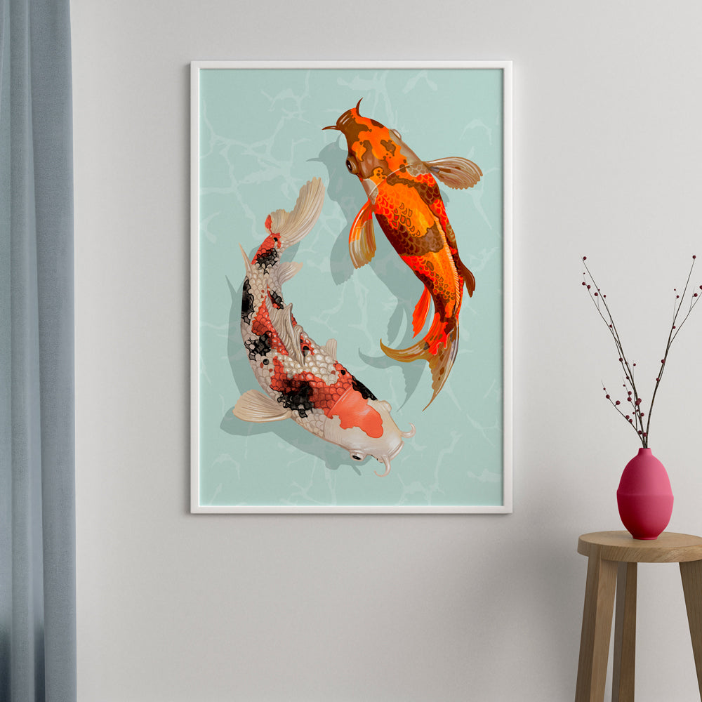 Two Koi Fish Art by Krutik – Elegant Minimalist Aquatic Wall Decor