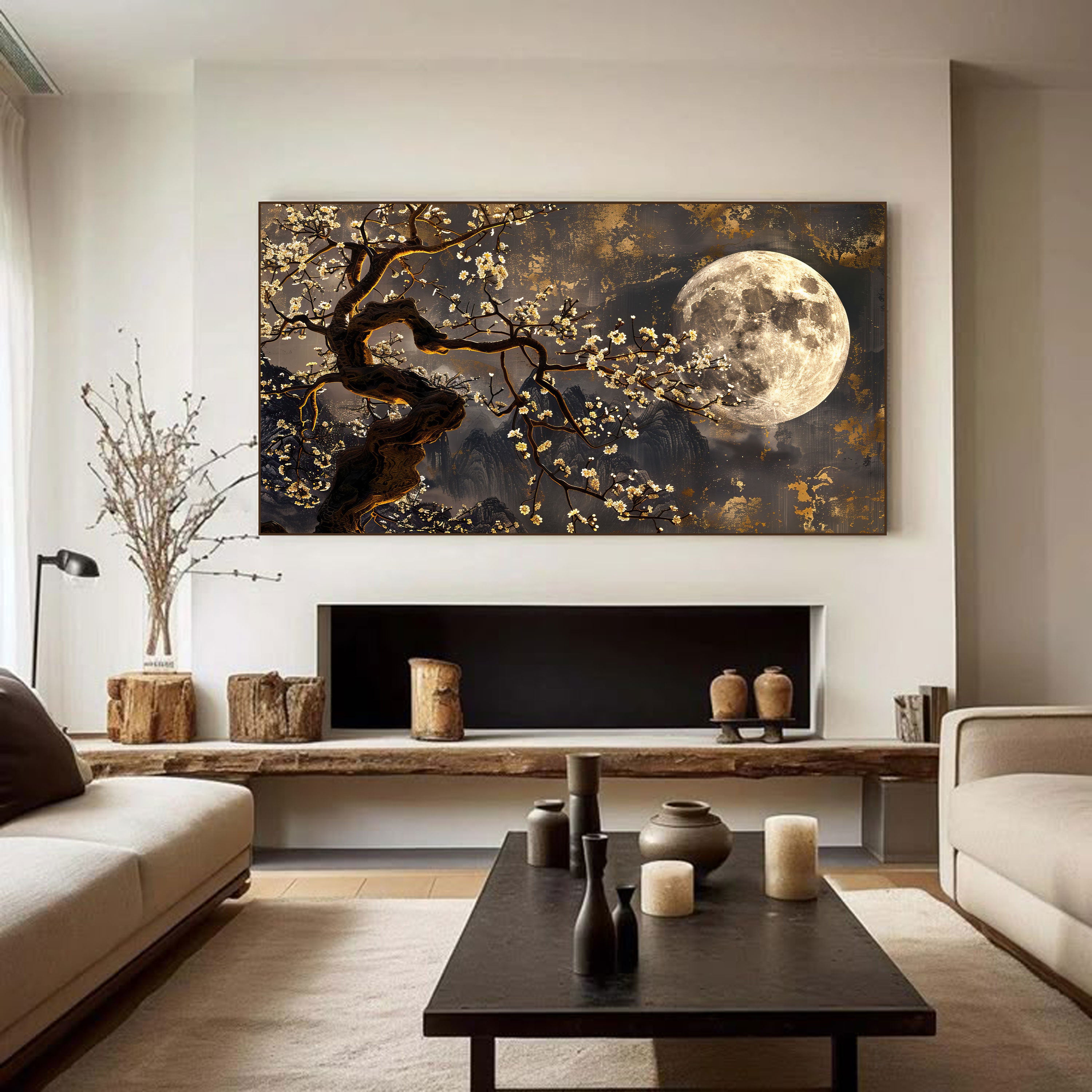 Lunar Plum Garden: Moonlit Plum Blossoms by Krutik.