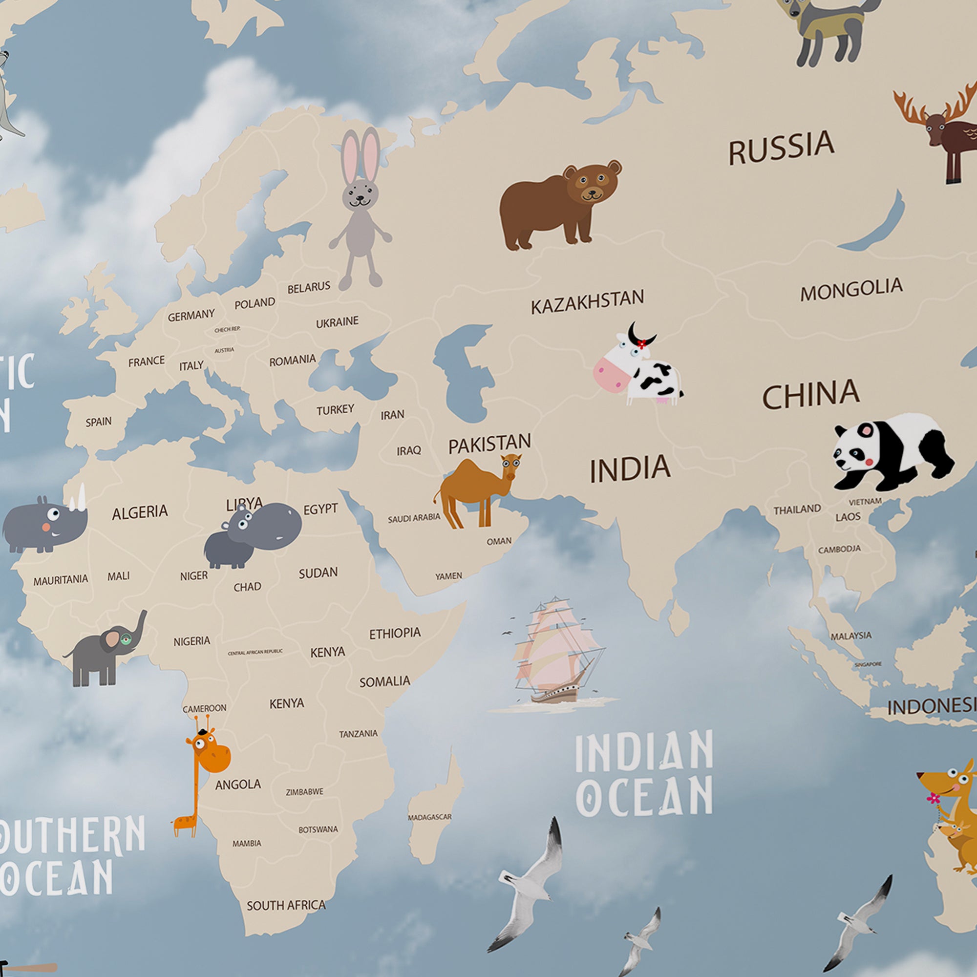 Whimsical World Explorer – Animal & Balloon Map Wallpaper for Kids