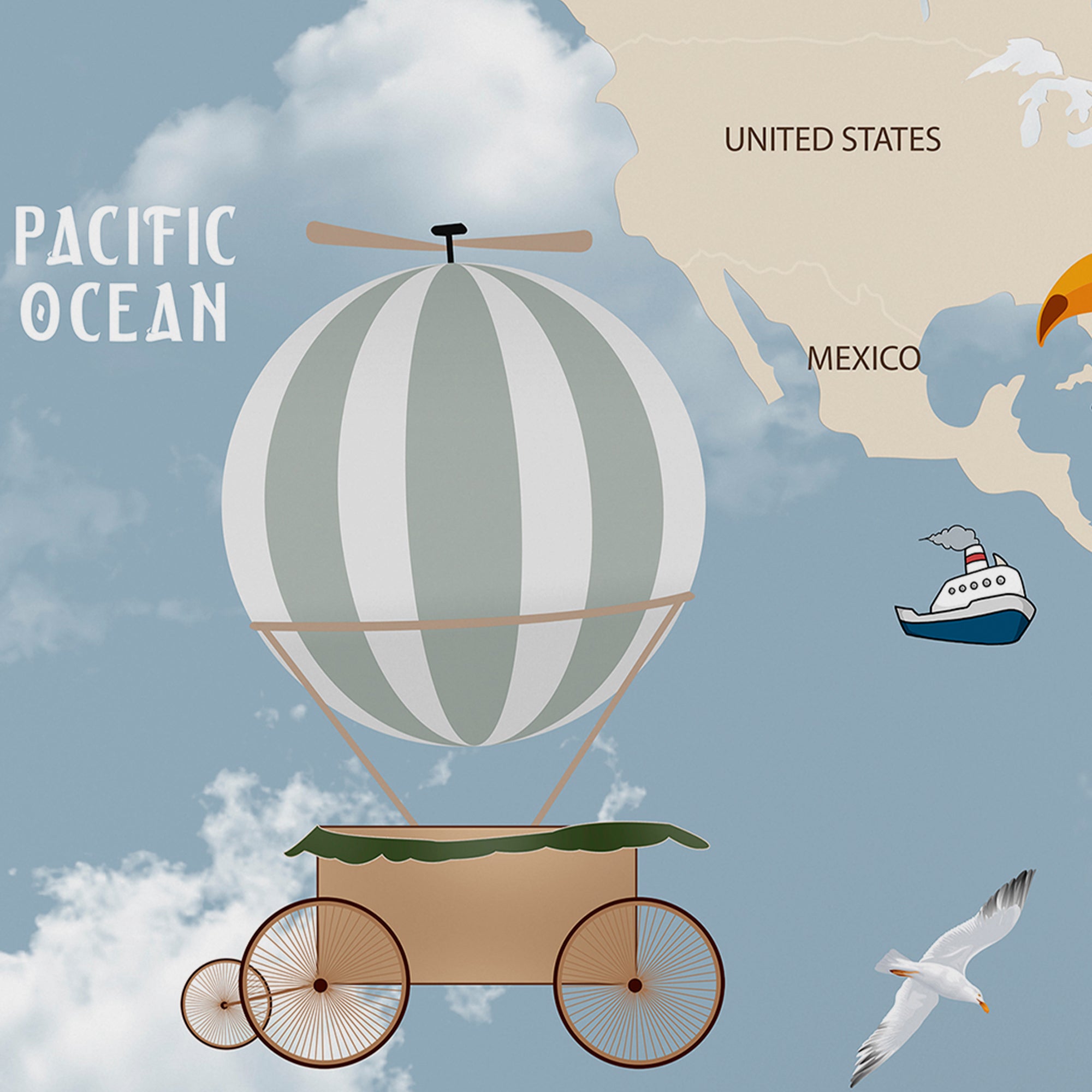 Whimsical World Explorer – Animal & Balloon Map Wallpaper for Kids