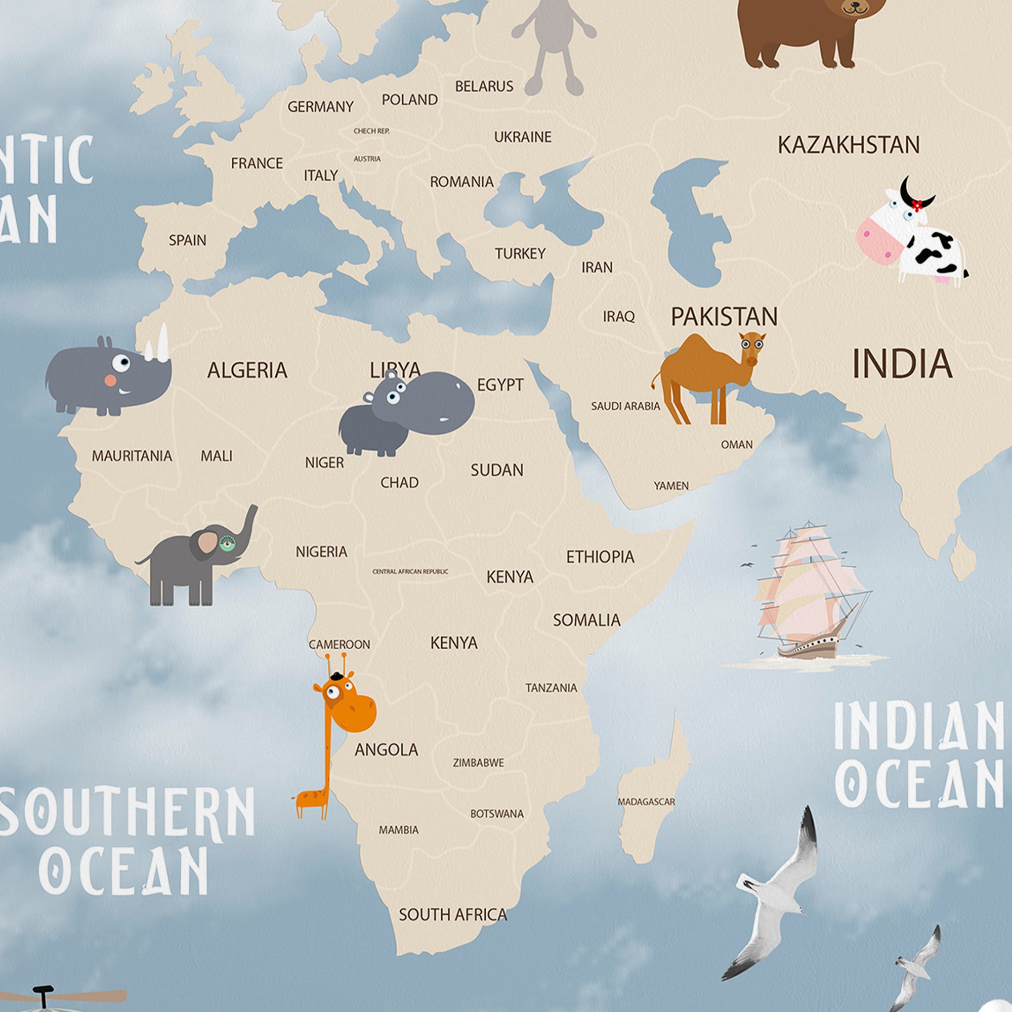 Whimsical World Explorer – Animal & Balloon Map Wallpaper for Kids