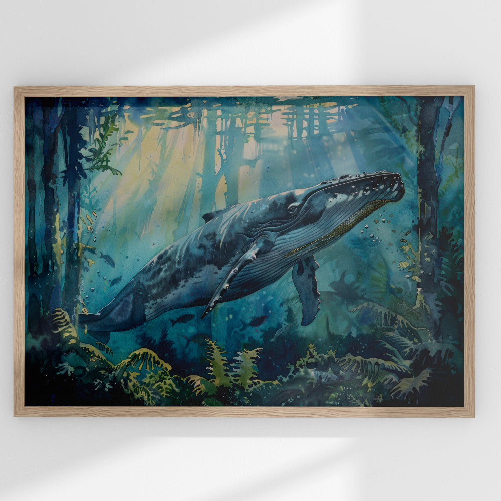 Underwater Whale Watercolor Painting by Krutik – Ocean Marine Life Wall Art