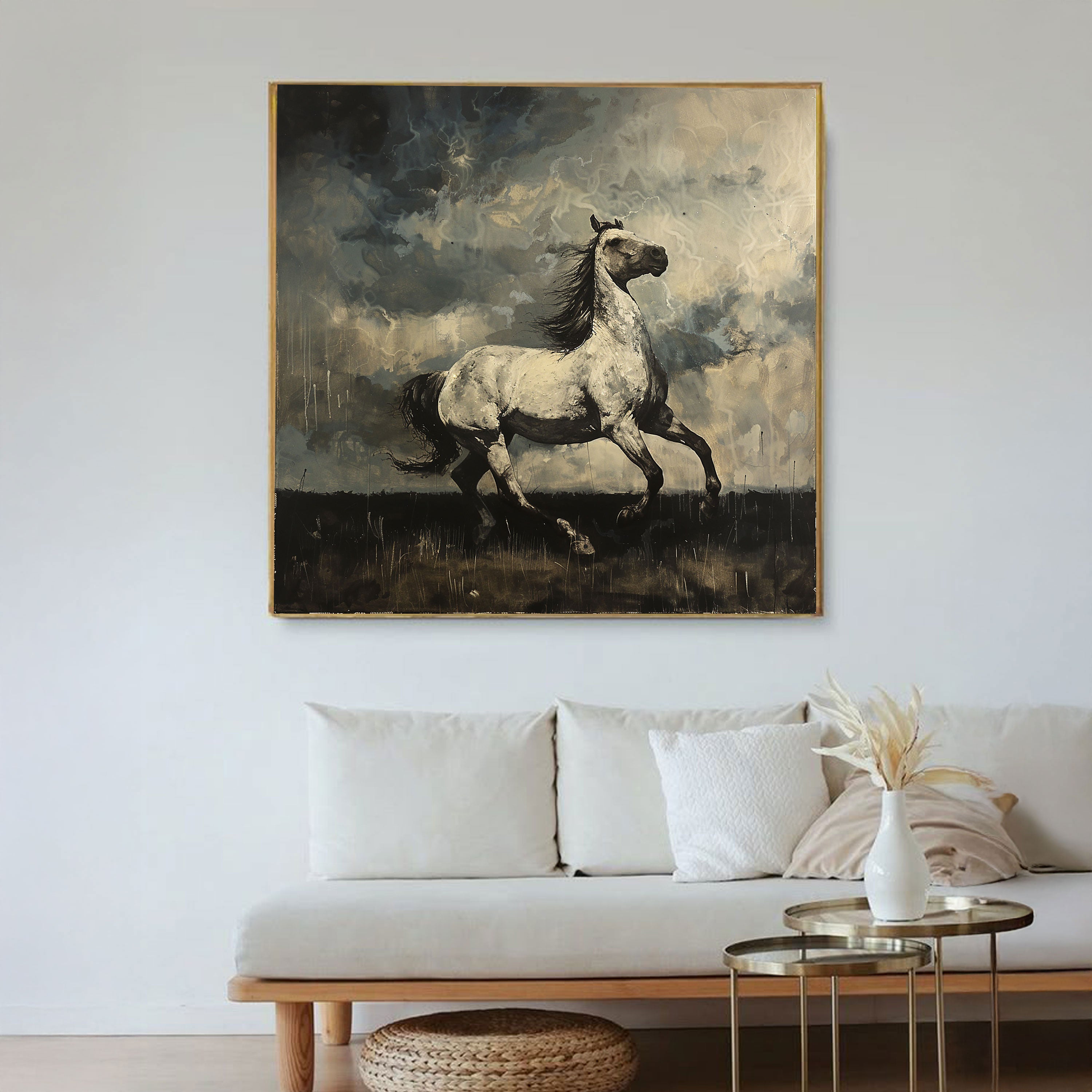White Horse Canvas Painting – Power & Freedom Wall Painting for Home.
