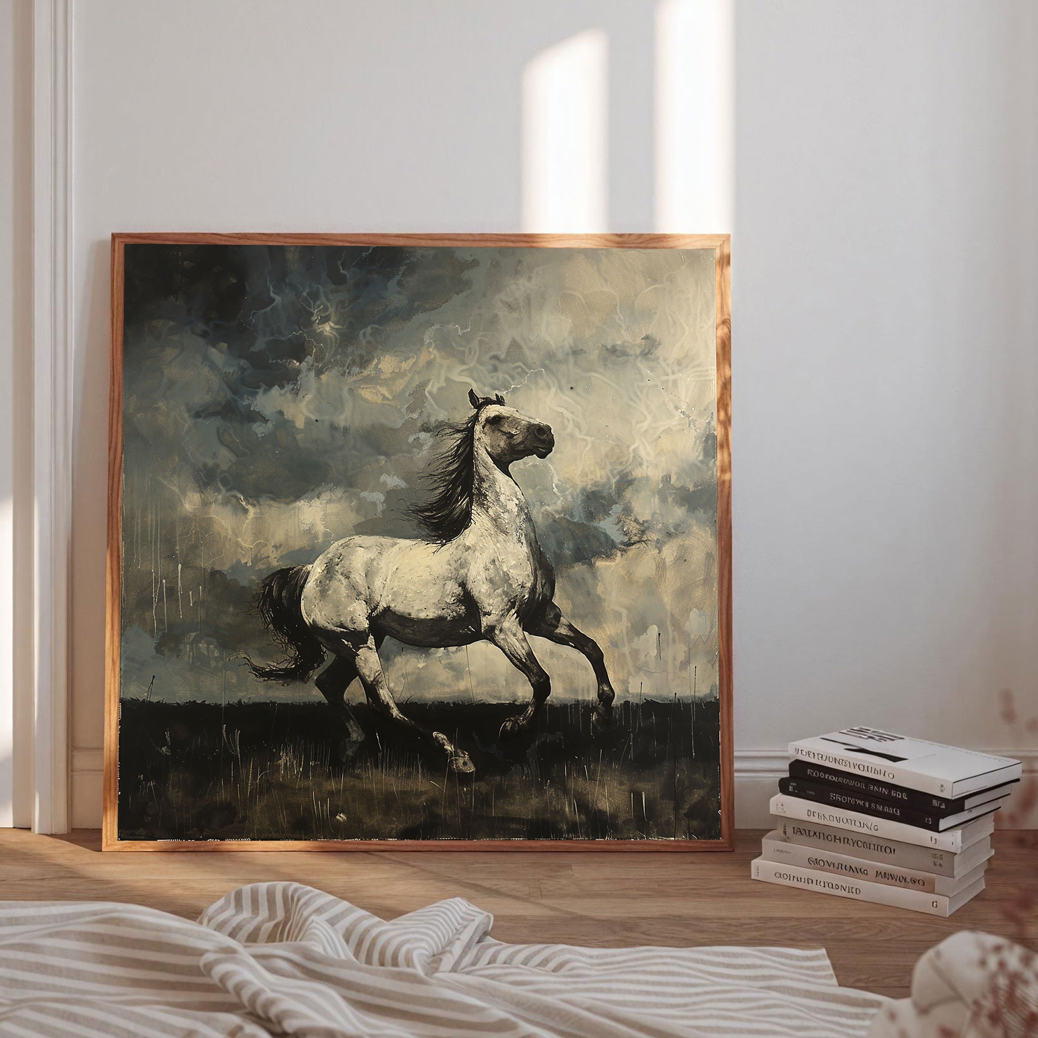 White Horse Canvas Painting – Power & Freedom Wall Painting for Home.