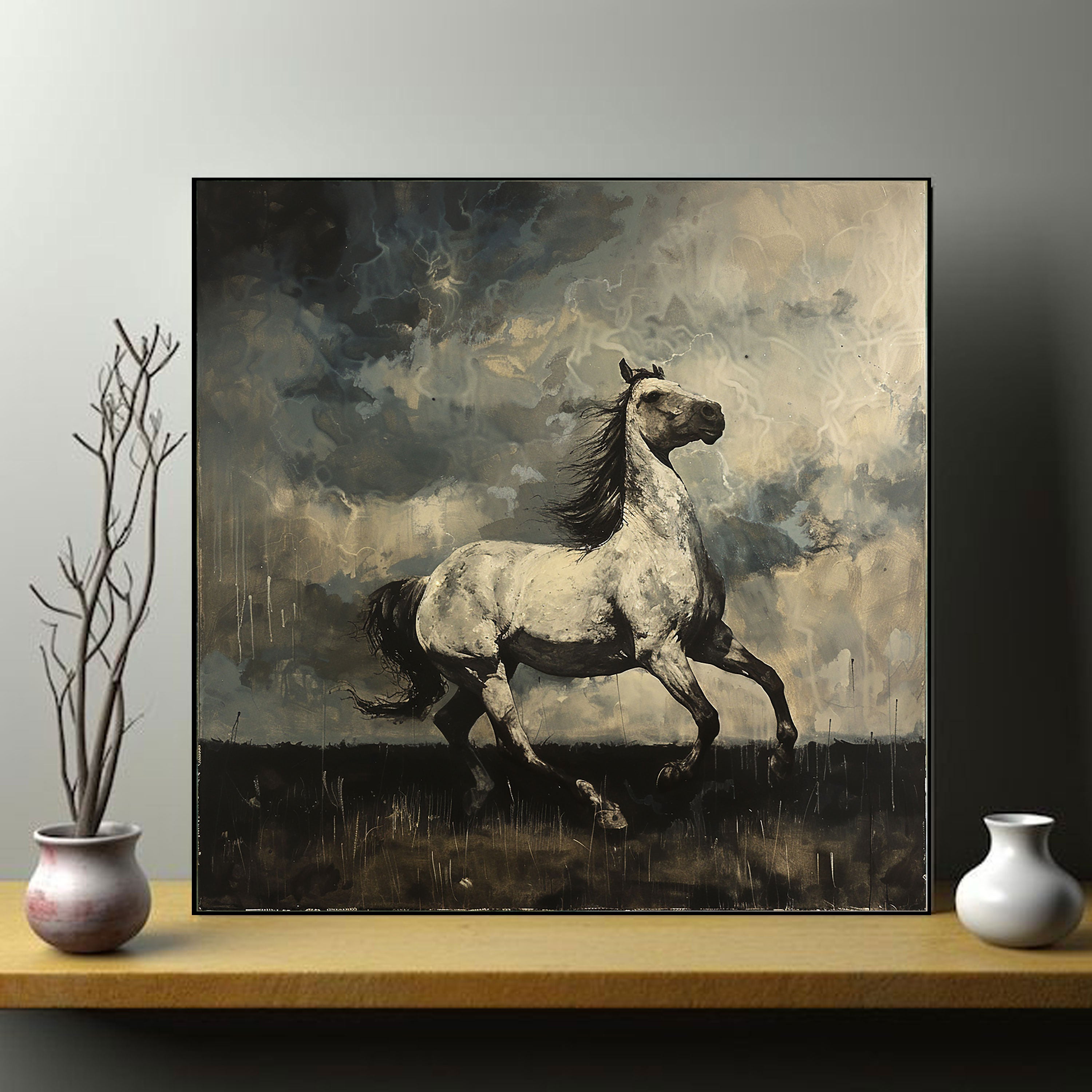 White Horse Canvas Painting – Power & Freedom Wall Painting for Home.