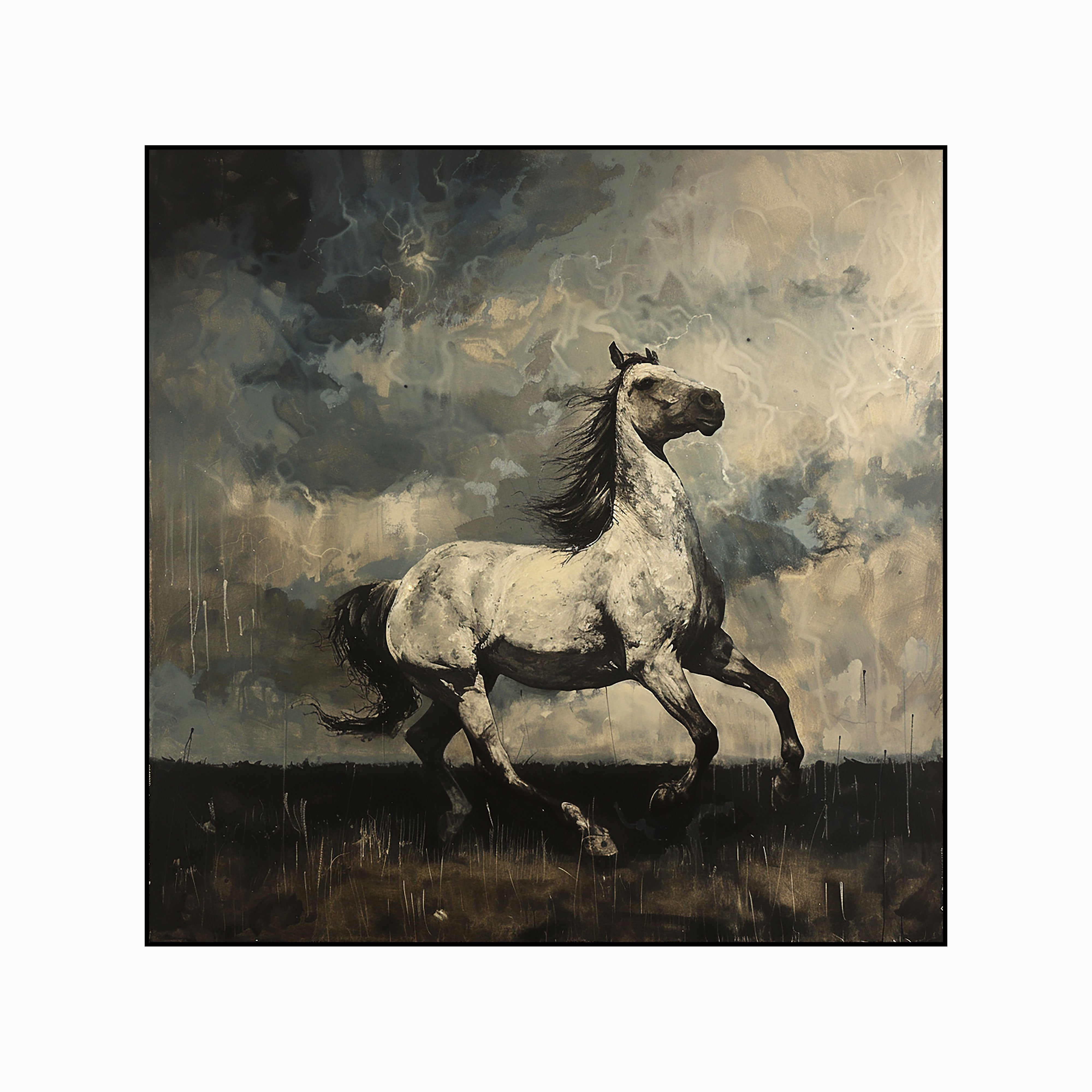 White Horse Canvas Painting – Power & Freedom Wall Painting for Home.