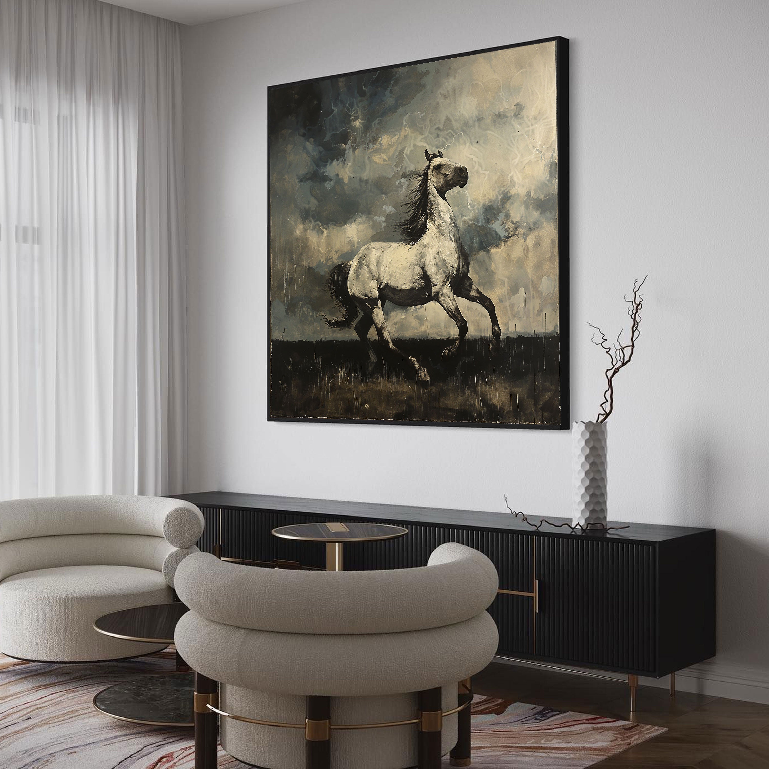 White Horse Canvas Painting – Power & Freedom Wall Painting for Home.