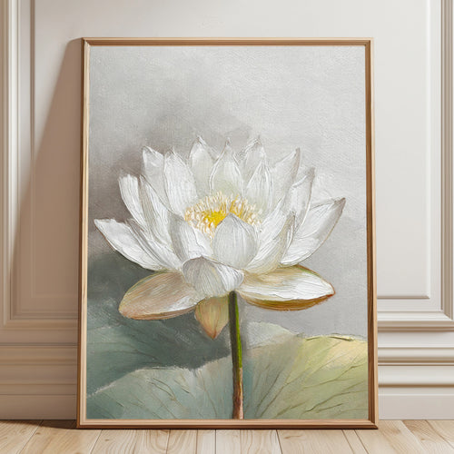 White Lotus Canvas Painting – Elegant Spiritual Flower Wall Art for Home.