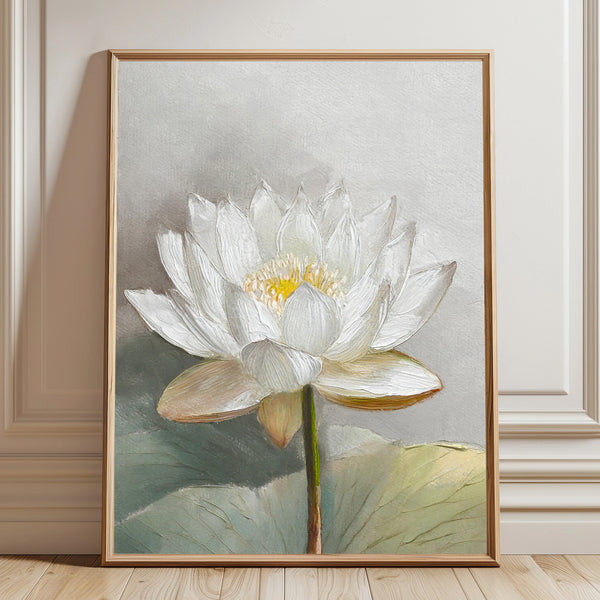 White Lotus Canvas Painting – Elegant Spiritual Flower Wall Art for Home.
