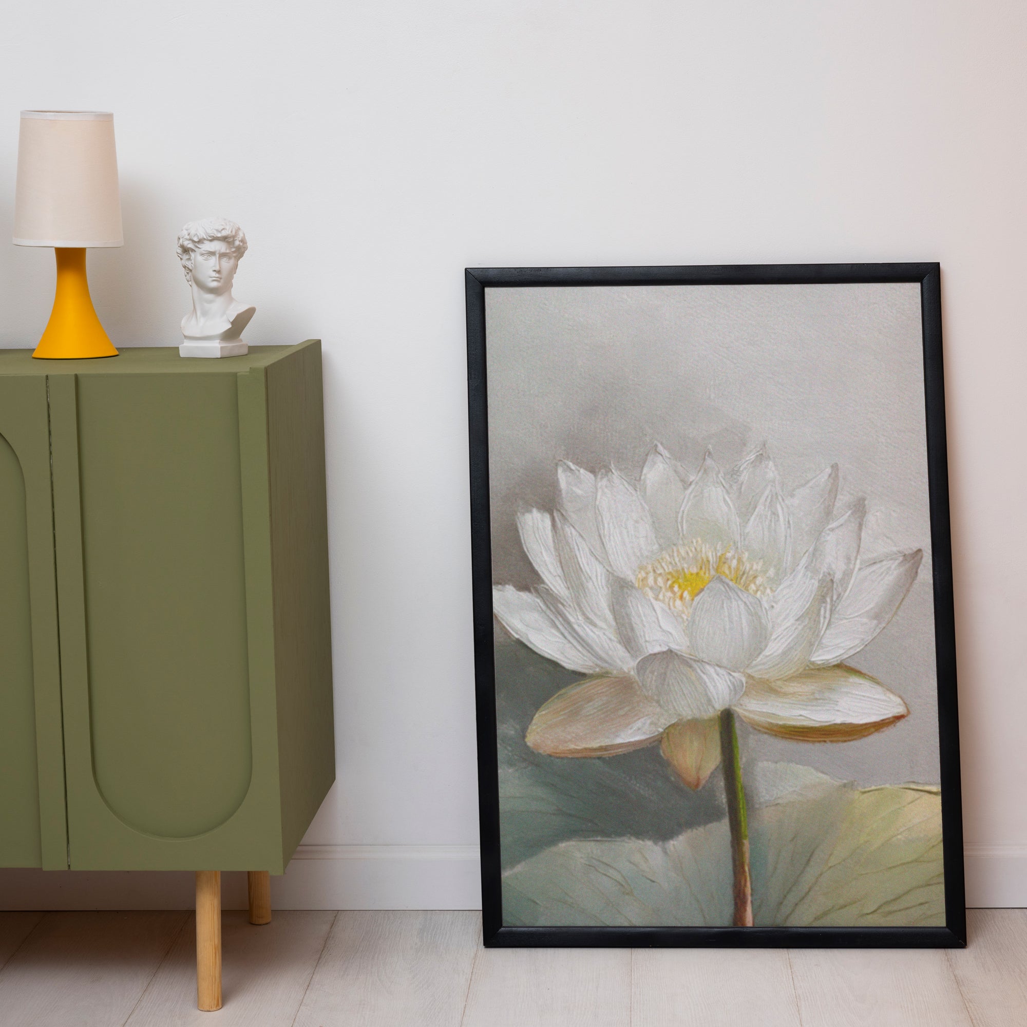 White Lotus Canvas Painting – Elegant Spiritual Flower Wall Art for Home.