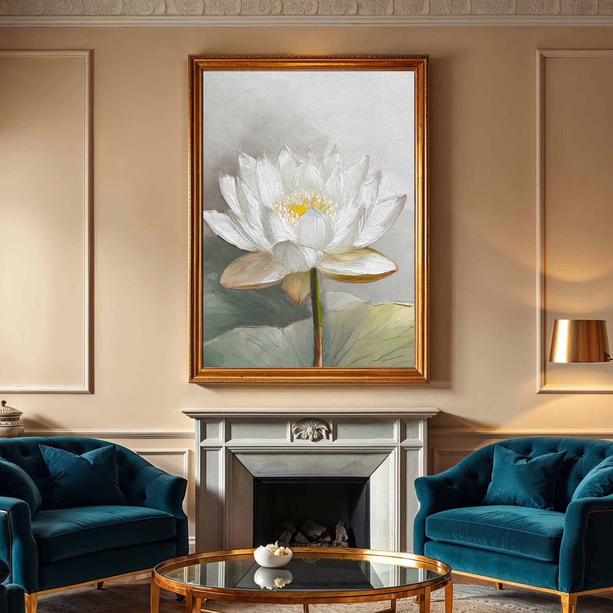 White Lotus Canvas Painting – Elegant Spiritual Flower Wall Art for Home.