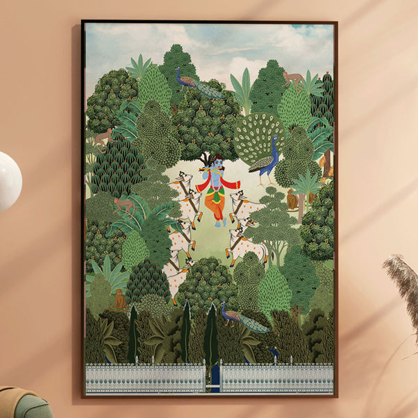 Krishna in Forest Pichwai Art Painting.